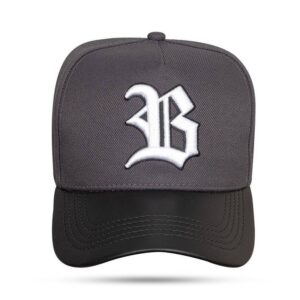 Bone Snapback Cinza New Aba Couro Preto